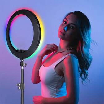 Luz de anillo para selfies LED regulable con trípode con conector USB - Luz de relleno para transmisión en vivo, soporte para teléfono y trípode de piso multifuncional, ideal para grabación de video, maquillaje y transmisión en vivo