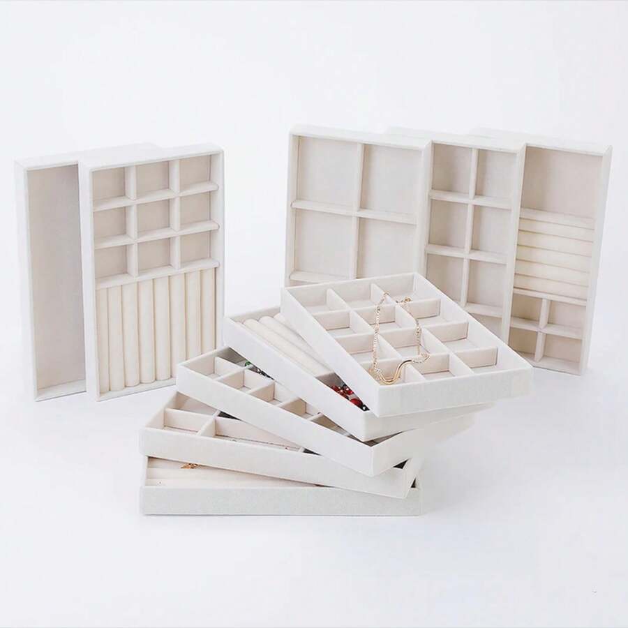 1PC, Caja de Joyería con Bandeja de Joyería, Color: Beige - Palet 3 en 1 - Ver 1