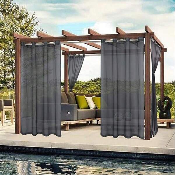 Transparente Vorhänge für den Außenbereich, wasserdicht, für die Terrasse – 2 Bahnen, Ösen, Voile-Vorhänge für den Innenbereich, für Wohnzimmer, Schlafzimmer, Veranda, Pergola, Cabana, 132 x 213 cm