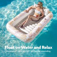 Sloosh 70" X 46" Swimming Pool Floating Tanning Pool Hammock Lounger, Water Inflatable Float Bed Inflatable Tanning Pool Lounger Float Large Suntan Tub Pool Floats Sun Tan Tub Ice Bath Tub Tanning Bed Blow Up Pool Raft Lounge Floatie - 金白 - 查看 3