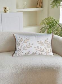 1pc Green Leaves Embroidery Throw Pillow Cover, Embroidered Leaf Cushion Covers For Bedroom Bed, Living Room Couch & Sofa , Furniture, Benches, Porch Home Decor, Patio, Car, No Pillow Insert