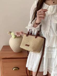 Túi xách và túi đeo vai đan bằng rơm đi biển mới 2025, Túi tote đan thắt nút bằng dây thừng - màu nâu - Xem 4