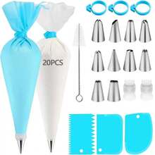 Set de 40 piezas para decorar pasteles - Herramientas de hornear en casa - Material de acero inoxidable - 10 boquillas para tubos de repostería - 3 lazos de silicona morados - 2 acopladores pequeños morados - 3 espátulas para glasear moradas - 1 bolsa de manga pastelera morada de 12" de TPU - 1 cepillo de limpieza con forma de paraguas - 20 bolsas desechables para repostería - muchos - Ver 14