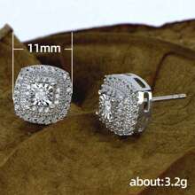 1 Pair Elegant Zirconia Stud Earrings For Women, Vintage Square Double Earrings, Perfect For Wedding/Anniversary/Valentine's Day Gift