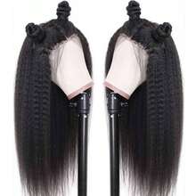 卷曲直发假发 Yaki 直发混纺真人发假发 24英寸 13x4 卷曲直发假发 180密度巴西蕾丝前假发 自然发色 卷曲高品质 自然色 - 自然色&黑色系 - 查看 10