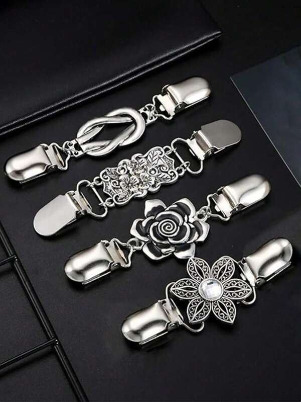 4 Vintage-Pullover-Schal-Clips – Retro-Strickjacken-Kragenclips für Damen – perfekt für Hemden und Broschen, Accessoires für Damen, Taillenclips für Damen, Pullover-Schal-Brosche, Jackenclips