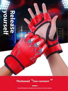 1 par de guantes de boxeo, guantes protectores de kickboxing, guantes de entrenamiento de boxeo con dedos medios, guantes de boxeo MMA para adultos en el gimnasio - Multicolor - Ver 6
