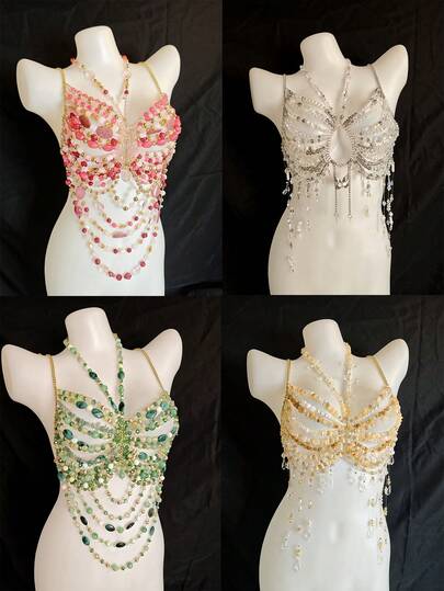 男女通用身体链、泳装配饰、罩衫、比基尼、胸罩配饰，适合海滩、派对、音乐节、度假等场合。