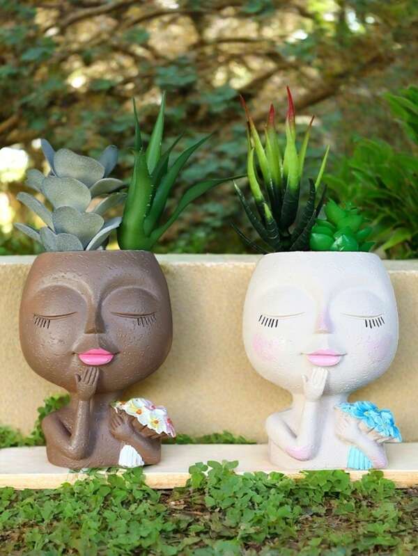 1pc Resin Flower Pot, Indoor Decorative Planter, Outdoor Garden Decorative Planter, Balcony Decorative Planter, Suitable For Planting Succulents And Other Plants, Great Gift For Family & Friends