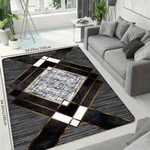 1pc/2pcs Creative Modern Geometric Print High Elasticity Absorbent Non-Slip Kitchen Mat, Suitable For Bedroom, Kitchen And Bathroom, Absorbent Household Doormat, Multipurpose Entrance, Kitchen, Bathroom Mat - Black - View 12