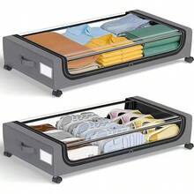 1pc Under Bed Storage Box With Wheels And Lid - Metal Storage Bin, Space Saving Organizer For Clothes, Beddings, Shoes, Blankets And Toys, Nefeya Classic Rectangle Plastic Storage Container With Flip-Top Lid, Multipurpose Space Saving - Multicolor - View 16