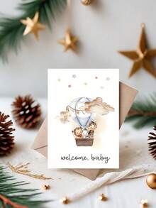 1 张热气球和长颈鹿图案淋浴贺卡（带信封）、可爱的洗礼和新生儿祝贺卡、适合家人、朋友、新妈妈和爸爸的通用纸卡 - 彩色 - 查看 10