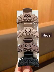 4个装女士发爪，咖啡色和黑色，时尚简约，休闲复古风，2.5英寸中号，半圆形镂空发爪，适合固定半马尾，抓力强不易脱落，女士发饰，女士配饰，夏季沙滩发夹度假发夹 - 彩色 - 查看 4