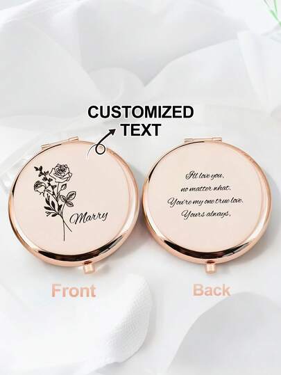 1pc Personalized Portable Wedding Favor Makeup Mirror, Can Customize Name, Ideal Gift For Bride, Bridesmaid, Girlfriend, Mother, Friend, Teacher, Suitable For Christmas, Birthday, Anniversary, Wedding, Valentine's Day, Outdoor, Summer Vacation