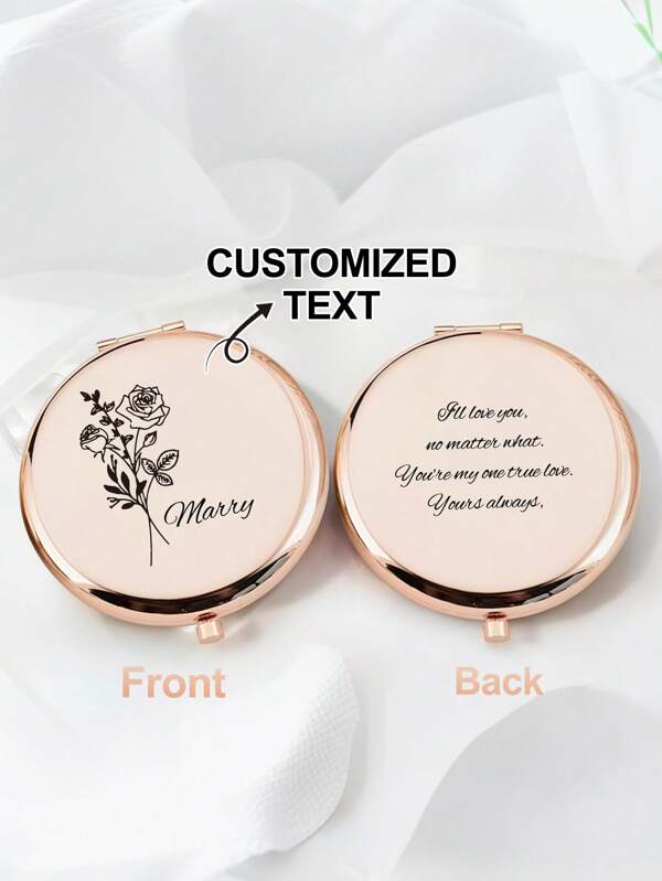 1 Stück personalisierter tragbarer Hochzeitsfavoren Make-up Spiegel, kann Name angepasst werden, ideales Geschenk für Braut, Brautjungfer, Freundin, Mutter, Freund, Lehrer, geeignet für Geburtstag, Jahrestag, Hochzeit, Valentinstag, Outdoor, Sommerurlaub