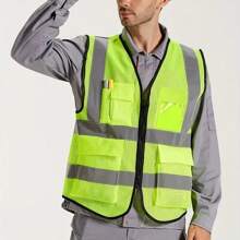 Peach Shaped Mesh With Multiple Pockets,Reflective Vest, Construction Site, Sanitation, Traffic, Yellow Reflective Vest, Multiple Pockets For Duty, Proxy Driving, Reflective Back
