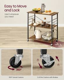 Kitchen Shelf On Wheels, Serving Trolley With 3 Shelves, 80x40x89cm