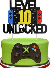 1pc Retro Gamer Theme Cake Topper, Colorful Laser-Cut Number Birthday Party Cake Decorations With Cake Flag Insert - Multicolor - View 16