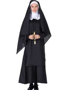 Adult Medieval Cross Nun Dress Vintage Renaissance Female Religious Costume Halloween - Black - View 14