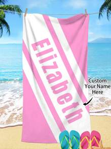 1 pièce Serviette de plage surdimensionnée en microfibre avec texte personnalisé, motif géométrique rayé minimaliste. Cadeau personnalisé pour les amis, les camarades de classe, la remise des diplômes. Couverture de plage/piscine/voyage , indispensable pour les vacances