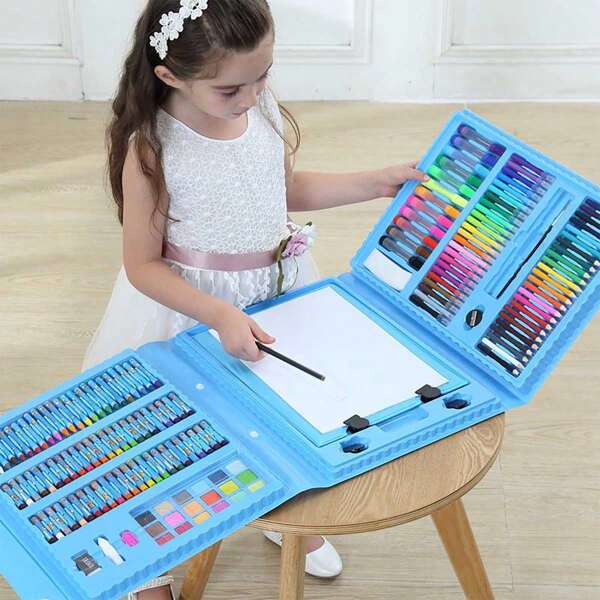 DLUCKY 208 Pieces Of Art Supplies, Adult Painting Art Kit, Double-Sided Three-Fold Easel, Oil Crayons, Crayons, Colored Pencils, Watercolor Pens, Gift For Girls And Boys Artists, Pink