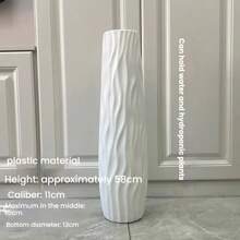 Jarrón alto de pie grande, de plástico de imitación de cerámica, blanco y negro, de estilo europeo, para arreglos florales secos y decoración del salón. Jarrón cilíndrico retro clásico, resistente, de varios colores, decoración de sobremesa para sala de estar, sin necesidad de baterías