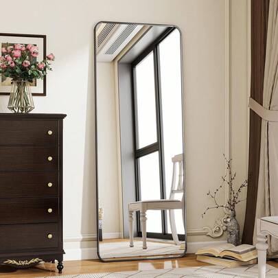 BEAUTYPEAK Black Full Length Mirror, 56x21 Rounded Corner Floor Mirror Standing Hanging Or Leaning Against Wall, Suitable Bedroom Or Dressing Room