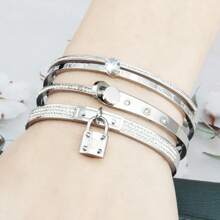 3pcs/1set Women Elegant Multilayer Pearl Studded Bracelet Set, Unique Design With Cubic Zirconia Pendant, Suitable For Party, Anniversary, Gift