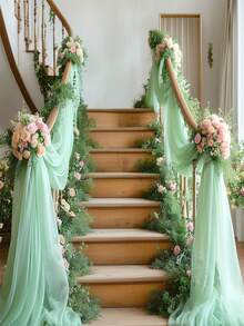 1 pièce Rideau en mousseline romantique pour mariage, décoration de fête de mariage en extérieur, rideau pour arche de mariage et chaise, convient pour la cérémonie de mariage, la douche nuptiale et la décoration de fête à thème - vert clair - Voir 7