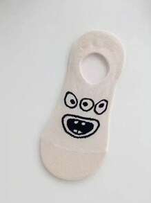 5 Pairs Women Cartoon Expressive Graphic Casual Short Socks, Summer Thin Silicone Anti-Slip Invisible Ankle Socks
