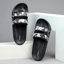 Herren Lässig Slides, bequeme Sandalen, runde Zehenpartie, modische Outdoor-Strandpantoffeln