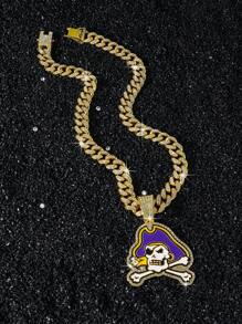 1pc Men's Fully Rhinestone Chain Hip-Hop Style Pirate Pendant Necklace, Boyfriend Gift
