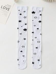 1 Pair Cute Cartoon Star & Milk Pattern Thigh High Socks, Fashionable Leg Warmers For Women, Spring/Summer