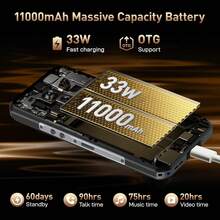 OUKITEL WP39 PRO Rugged Phone 5G Unlocked 2025-36GB+512GB/2TB Cell Phone, 11000mAh(33w) Battery, 6.6''FHD+Display Rugged Smartphone, 64MP Camera, 5G Dual SIM Android 14 Phone, NFC/GPS/T-Mobile - 黑色 - 查看 7