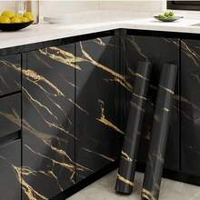 1 Roll Black & Gold Marble Patterned Wallpaper, PVC Material, Self-Adhesive Removable, Waterproof And Stain-Resistant, Suitable For Bathroom, Kitchen, Living Room, Bedroom Decor - Black - View 1