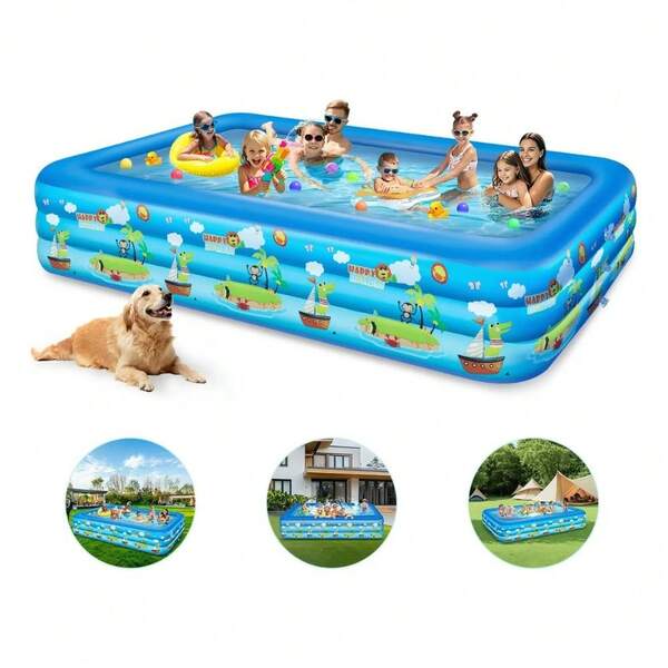 Alberca Inflable Grande 305*183*56cm Piscina Familia 3 Nivel Color Azul
