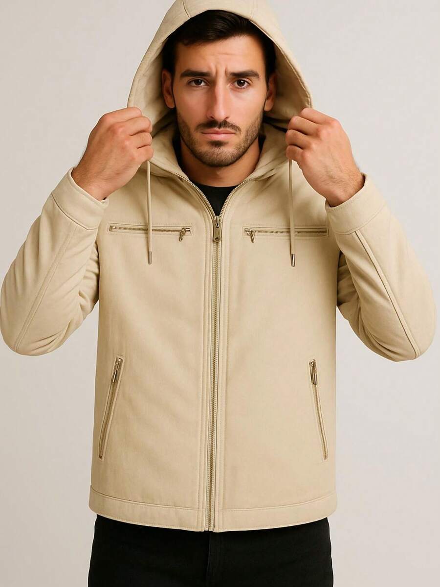 Men's Twill Jacket With Removable Lined Hood - Màu be - Xem 1