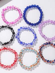 مجموعة أساور مصنوعة يدويا من حبات متعددة الألوان مطلية ومشققة بقياس 8 مم، مجوهرات صداقة للنساء