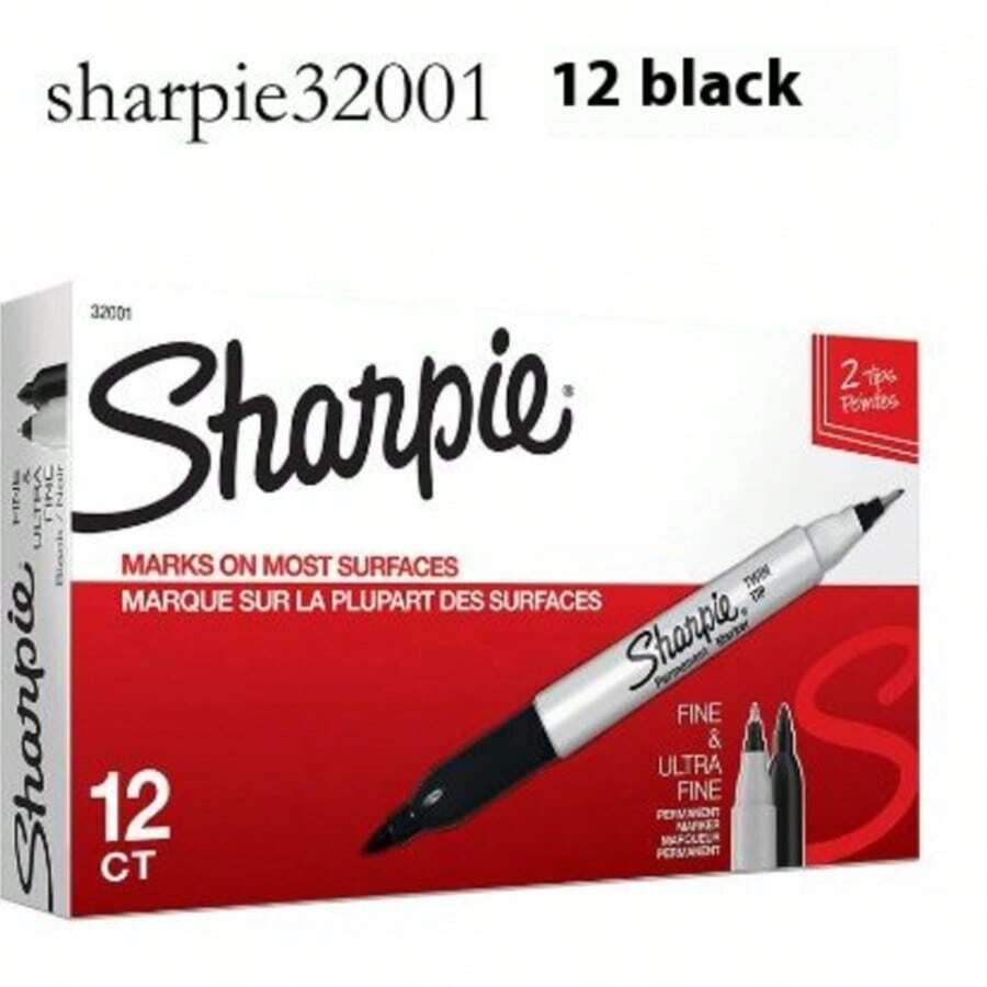 Sharpie 2/3/6/ 包二合一双头 Sharpie 永久性黑色细记号笔（0.9 毫米）和超细笔（0.5 毫米） - 速干防褪色记号笔，适用于木材、塑料、金属、纸张 - 艺术家绘画、办公书写、学校用品