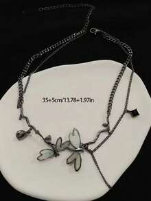 1pc Unisex Geometric Dragonfly & Water Drop Pendant Necklace, Multicolor Metallic Cubic Zirconia Charm, For Party And Occasions - 彩色 - 查看 6