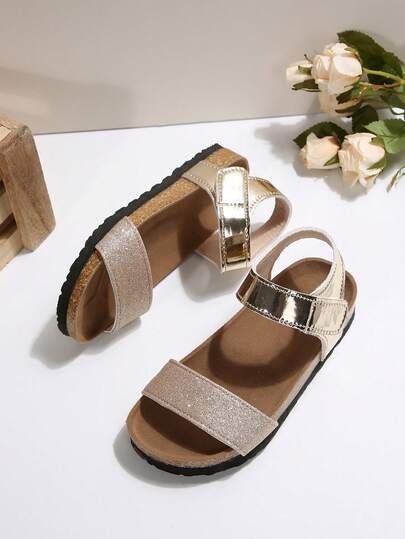 New Kids Bohemian Style Shiny Leather Sandals, Fashion Glitter Sandals, Beach Sandals, Sequin Sandals, Suitable For Girls Ages 3-15, Teenage