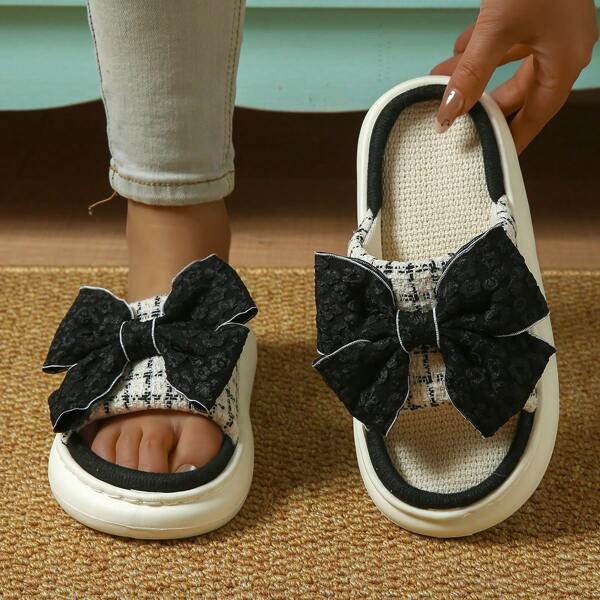 Pantuflas de interior para mujer, ligeras de EVA, de fácil deslizamiento, con punta abierta y lazo elegante, ultra suaves y cómodas, silenciosas, para todas las estaciones