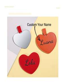 1pc Personalized Wedding Makeup Heart Shaped Mirror - Bridesmaid Gift - Customized PU Leather Compact Mirror - Handy Mirror - Bridal Party Gift - Gift For Mom, Sister, Her