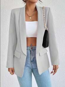 Women's Tailored Blazer, Long Sleeve, Maxi Length, Overcoat, Fully Lined. Carnival 2024.  Carnival. Women's Blazer, Lapel Collar, Formal, Suit, With Buttons, Vibrant Colors, Elegant, Formal, Modern, Tailored, Blogger Style, Chic, Sophisticated, Modern, Fashion, Party, Overcoat, Slim Fit, Coat Blouse, Jacket, Parka, Puffer Jacket, Suit, Knit Vests, Winter Coat, Sweatshirt, Women's Tailored Blazer Maxi Blazer Formal Coat Women's Tailored Blazer Formal Coat With 6 Buttons Beautiful Super Fashion, Women's Blazer, Fashion, Haute Couture, Fitted Blazer With Buttons In Bengaline Elastane Formal, Women's Neoprene Jacket Blazer Formal Suit Provides Blazer, Women's Blazer Tailored Jacket Maxi Long Overcoat Formal Coat With Button, Women's Maxi Tailored Blazer New Long Formal Coat, Women's Maxi Blazer Tailored Jacket Suit Slim Fit Launch, TOP TOP Blazer. - 灰色 - 查看 1