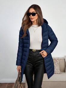 Risissida Women's Mid-Length Hooded Jacket, Double-Sided Design, Suitable For Daily Wear And Commuting, Comfortable For Autumn/Winter, With Pockets - Blue - View 8