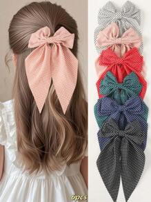 6pcs Girls Fashion Minimalist Elegant Versatile Hair Clips Polka Dot Ribbon Bow Bun Claw Clips