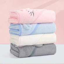 1pc Pet Bath Towel, Pet Absorbent Towel, Pet Bathrobe, Cat Quick-Drying Towel, Dog Drying Towel, Hooded Pet Towel, Cartoon Design, Coral Fleece Material, Soft & Comfortable