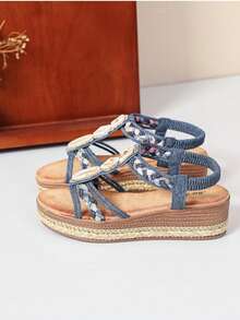 Women's Fashion Wedge Sandals - Blue - View 2