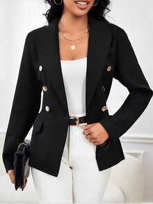 Women's Tailored Blazer Elegant Formal Jacket With Button - Black and White - View 3