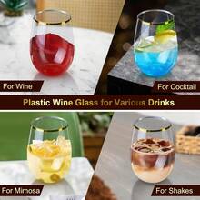 10 个 360 毫升金边塑料红酒杯，适用于水、果汁、鸡尾酒、红酒、甜点饮料，适用于生日、婚礼、节日、万圣节、圣诞节、新年派对用品，可重复使用